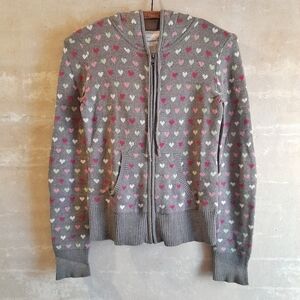 294a. gray vintage Aeropostale heart print hooded zip up y2k cardigan sweater, S